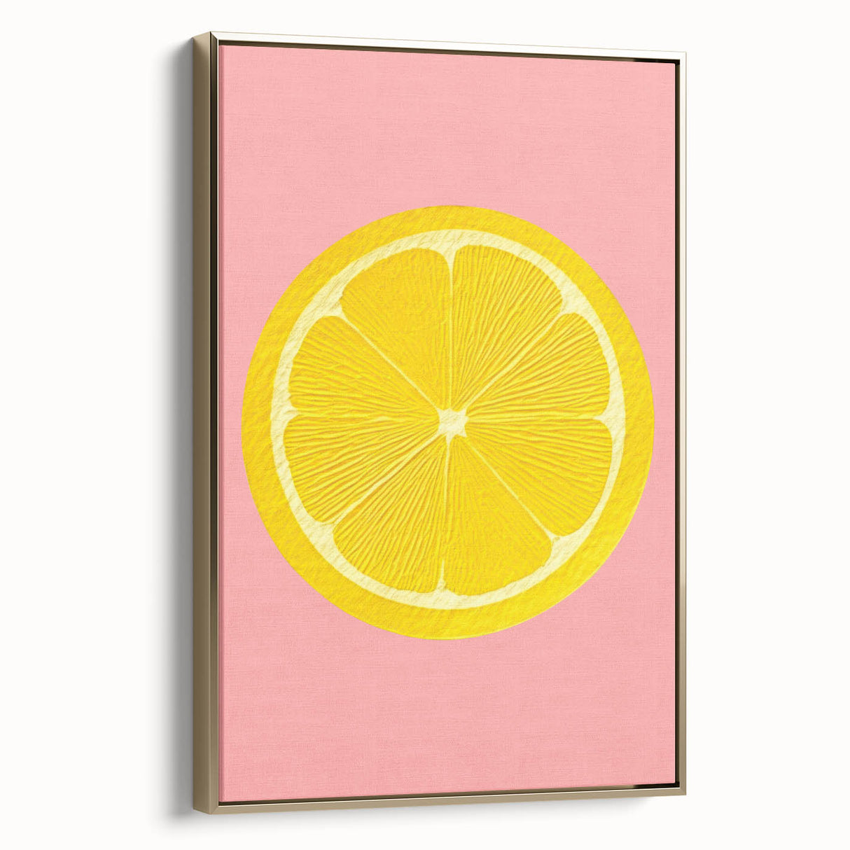 Framed canvas featuring a vintage poster art of fruits in warm gold and black tones, ideal for bedroom wall decor.