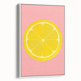 Vintage poster art of colorful fruits on a white framed canvas, ideal for living room decor.