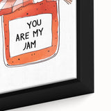 Extra large black wall art featuring colorful, textured food motifs on framed canvas, ideal for living room decor.