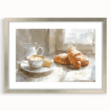 Abstract textured art of assorted pastries in muted brown and beige tones, framed in silver.