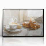 Large abstract wall art of assorted pastries in muted colors on a framed acrylic, ideal for kitchen decor.