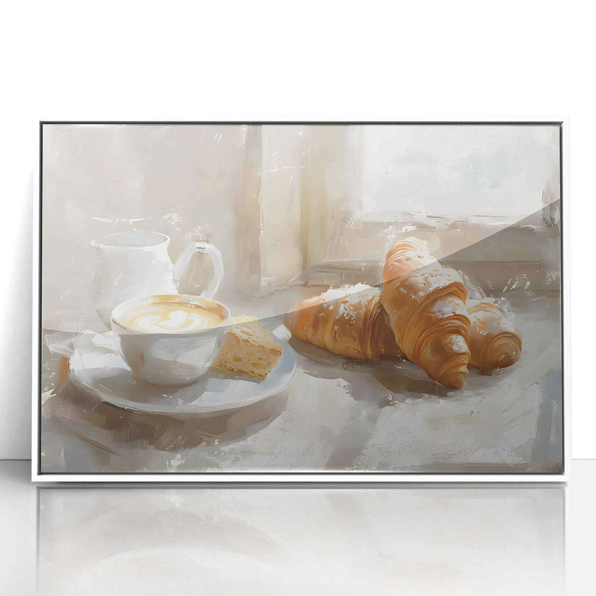 Art deco poster featuring an array of pastries in muted pastel tones, framed acrylic, ideal for nursery wall art.