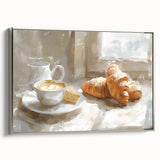 Framed canvas featuring vintage poster art of colorful pastries, ideal for kitchen wall decor.
