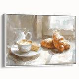 Vintage poster art of colorful pastries, framed canvas in white, ideal for extra large living room wall.