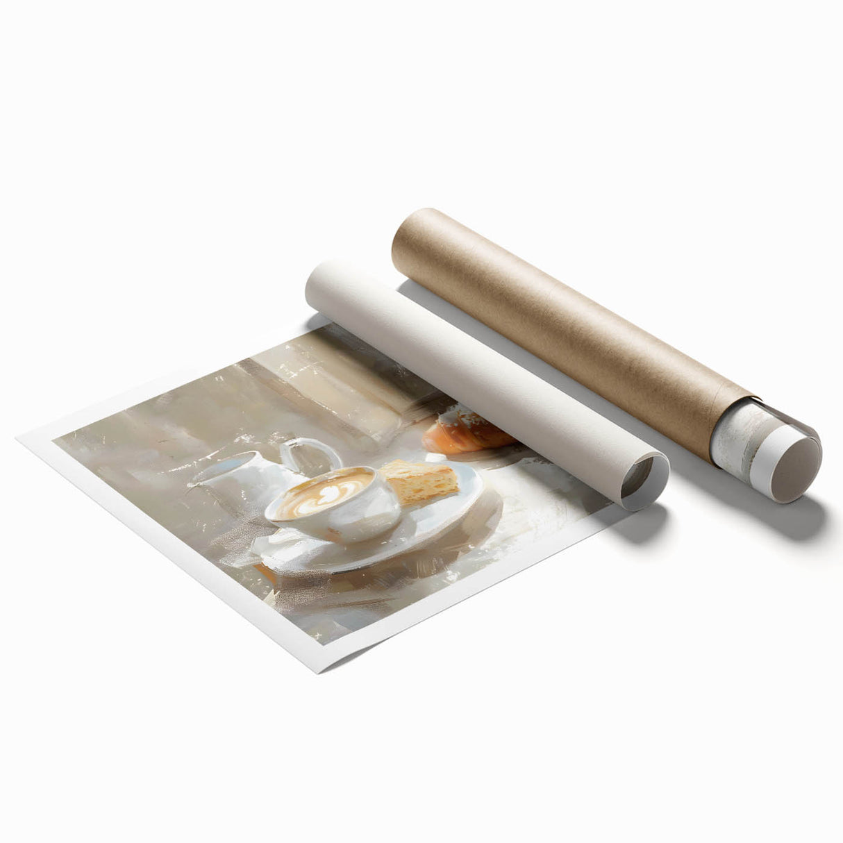 Extra large rolled print featuring an assortment of pastries in soft pastel colors.
