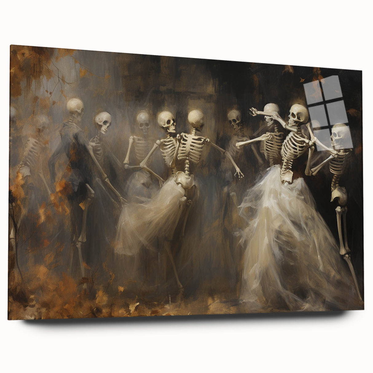 Skeleton Dance Halloween Wall Art - Gothic Haunted Oil Painting