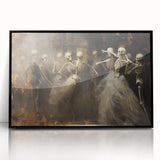 Skeleton Dance Halloween Wall Art - Gothic Haunted Oil Painting