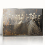 Skeleton Dance Halloween Wall Art - Gothic Haunted Oil Painting
