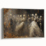 Skeleton Dance Halloween Wall Art - Gothic Haunted Oil Painting