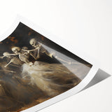 Skeleton Dance Halloween Wall Art - Gothic Haunted Oil Painting