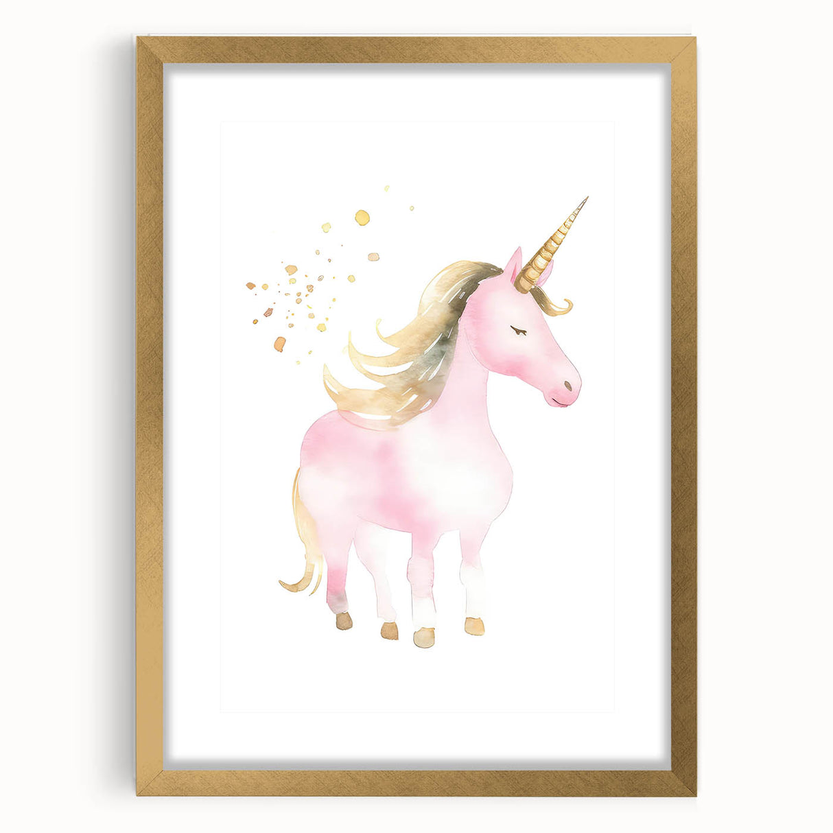 Golden Unicorn Girls Room Wall Art – Magical Nursery Print