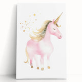 Golden Unicorn Girls Room Wall Art – Magical Nursery Print