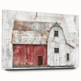 Landscape barn wall art displayed in a side view, showcasing a vibrant acrylic glass finish and decorative pins. The artwork features rustic colors and a serene countryside scene, perfect for enhancing home decor and bringing a touch of nature indoors.