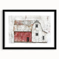 Black-framed landscape barn wall art with a mat, showcasing rustic charm and warm earthy tones, perfect for enhancing home décor in country-style settings.