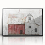 Framed acrylic wall art depicting a serene landscape with a rustic barn, showcasing vibrant colors and intricate details, perfect for farmhouse decor.