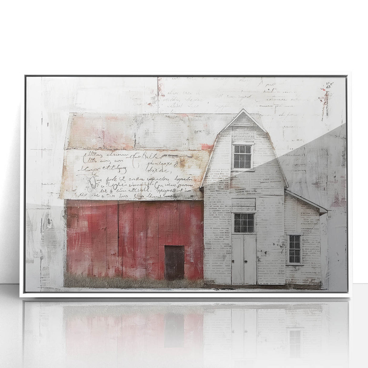 Framed acrylic wall art depicting a serene landscape with a rustic barn surrounded by lush greenery, perfect for enhancing home decor in country-style interiors.