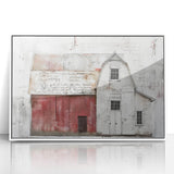 Framed acrylic wall art depicting a serene landscape with a rustic barn surrounded by lush greenery, perfect for enhancing home decor in country-style interiors.