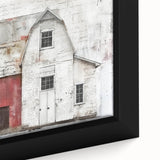 Framed canvas close-up of a landscape barn artwork, showcasing rich colors and intricate details, perfect for rustic home decor and farmhouse aesthetics.