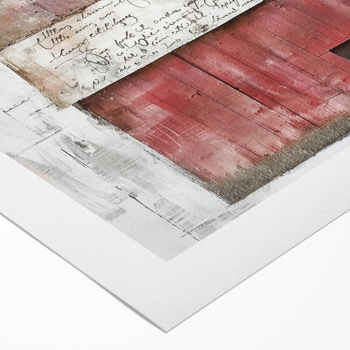 Rolled canvas art depicting a serene landscape with a rustic barn, featuring warm earth tones and textured details, ideal for farmhouse decor.