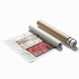 Rolled print showcasing a vibrant landscape barn scene with warm colors, perfect for rustic home decor. Packaged securely in a protective cardboard tube for safe shipping.