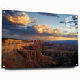 Acrylic landscape artwork depicting vibrant canyons with rich colors, showcased in a sleek side view. Perfect for modern home decor, adding depth and nature-inspired beauty.