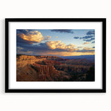 Framed landscape artwork showcasing a stunning canyon view, featuring a sleek black mat and frame, perfect for enhancing home decor with natural beauty.