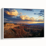 Framed canvas artwork depicting a stunning landscape of canyons, showcasing rich earthy tones and intricate details, ideal for enhancing home decor and artistic ambiance.