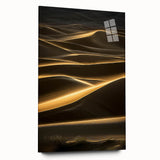 Acrylic glass artwork showcasing a serene landscape of rolling sand dunes, presented from the side view without pins, enhancing its elegant design and modern aesthetic.