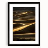 Black-framed landscape artwork featuring serene sand dunes, elegantly matted for a polished look, ideal for enhancing modern home decor aesthetics.
