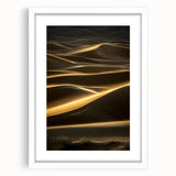 Framed landscape artwork depicting golden sand dunes under a blue sky, featuring a white mat and sleek frame, ideal for modern home decor.