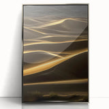 Framed acrylic artwork showcasing a stunning desert dune landscape with silver accents, perfect for modern home decor. Ideal for enhancing living spaces with a touch of nature.