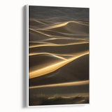 Framed canvas artwork showcasing a serene landscape of sand dunes in soft beige and white tones, emphasizing tranquility and nature's beauty, ideal for home decor.