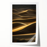 Elegant rolled print of serene desert dunes showcasing soft beige and golden hues, carefully packaged in a robust cardboard tube for safe shipping.