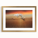 Elegant gold-framed landscape artwork featuring vibrant fields under a clear blue sky, showcasing intricate detailing and a stylish mat for enhanced presentation. Ideal for home decor and art collectors.