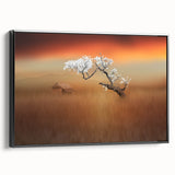 Framed canvas artwork showcasing a serene landscape of lush green fields, presented in a sleek black frame, ideal for enhancing home decor with nature-inspired elegance.