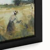 Close-up of a framed canvas print showcasing a vibrant landscape design, featuring rich colors of green and blue, ideal for home decor and wall art enthusiasts. Perfect for adding an artistic touch to living spaces.