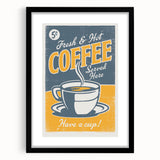 Vintage Retro Coffee Poster - Fresh & Hot Coffee Art Print