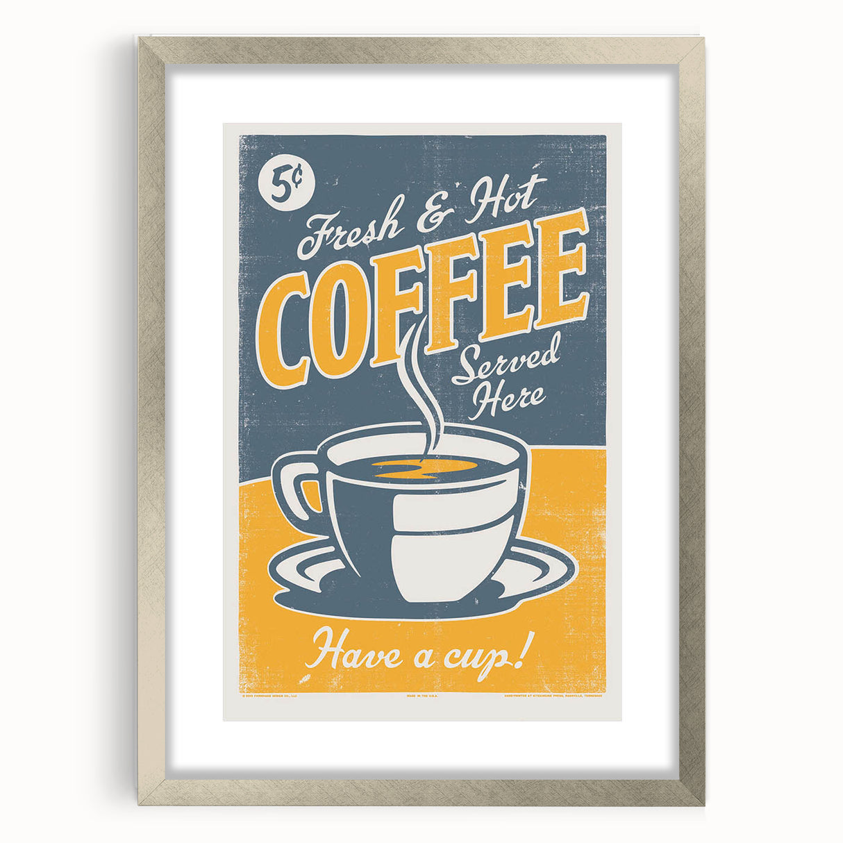 Vintage Retro Coffee Poster - Fresh & Hot Coffee Art Print
