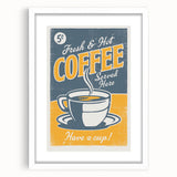 Vintage Retro Coffee Poster - Fresh & Hot Coffee Art Print