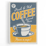 Vintage Retro Coffee Poster - Fresh & Hot Coffee Art Print