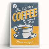 Vintage Retro Coffee Poster - Fresh & Hot Coffee Art Print