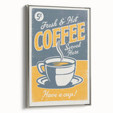 Vintage Retro Coffee Poster - Fresh & Hot Coffee Art Print