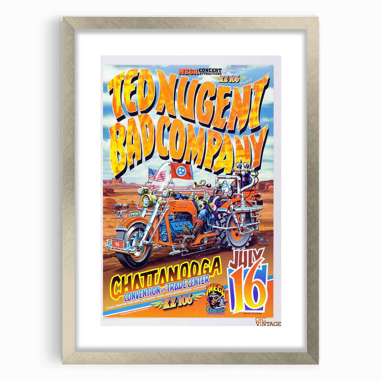 Ted Nugent & Bad Company Poster – Retro Motorcycle Wall Art