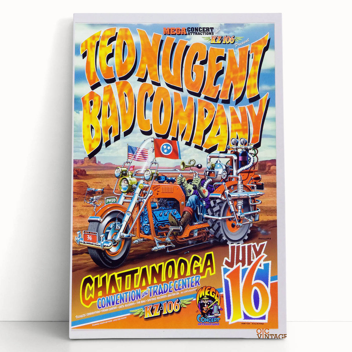 Ted Nugent & Bad Company Poster – Retro Motorcycle Wall Art