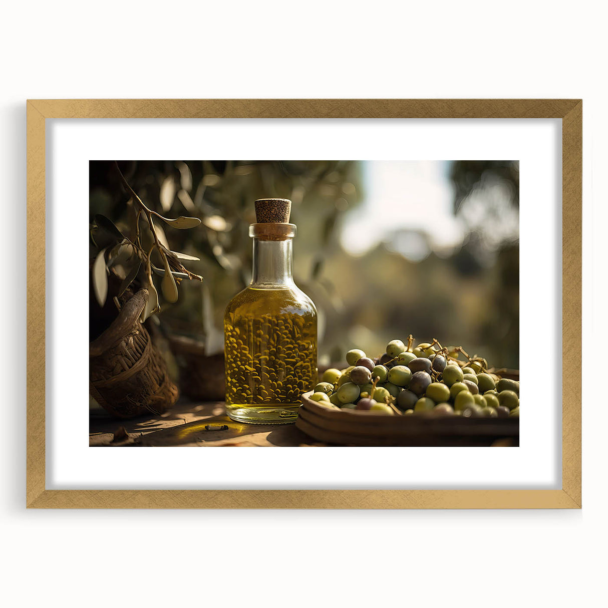 Mediterranean Olive Oil Art – Rustic Kitchen Still Life Print
