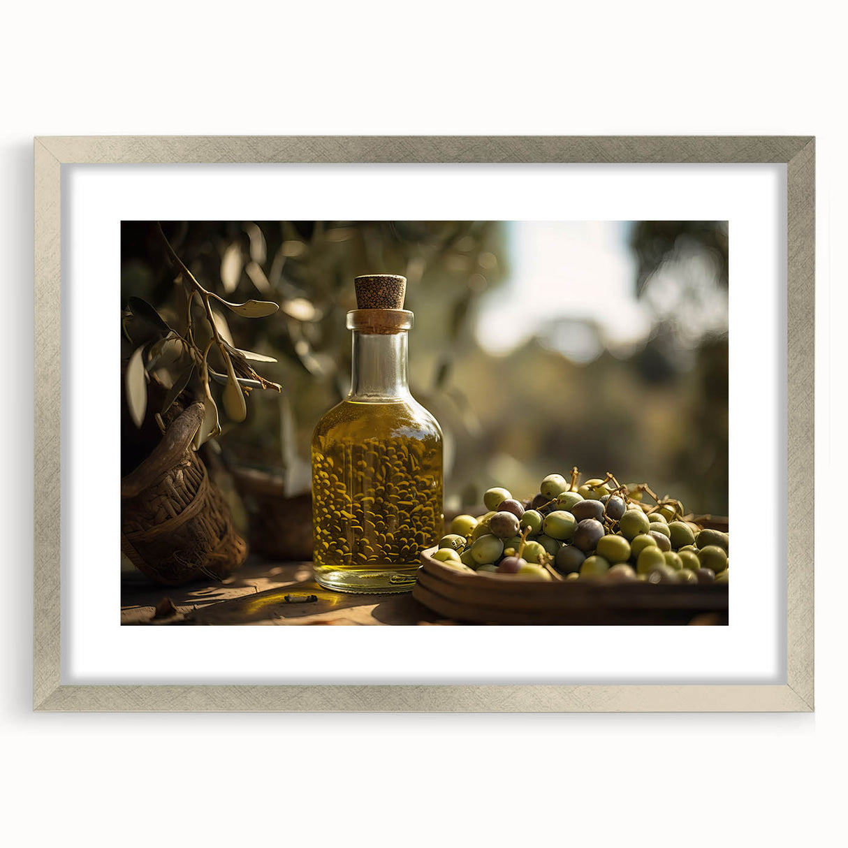 Mediterranean Olive Oil Art – Rustic Kitchen Still Life Print