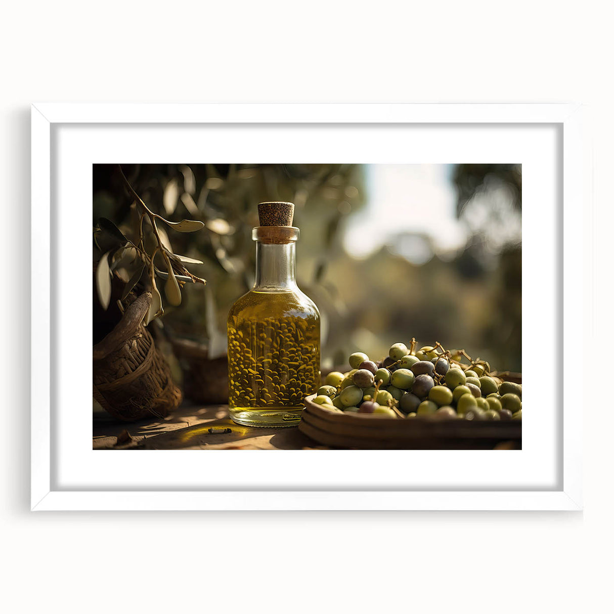 Mediterranean Olive Oil Art – Rustic Kitchen Still Life Print