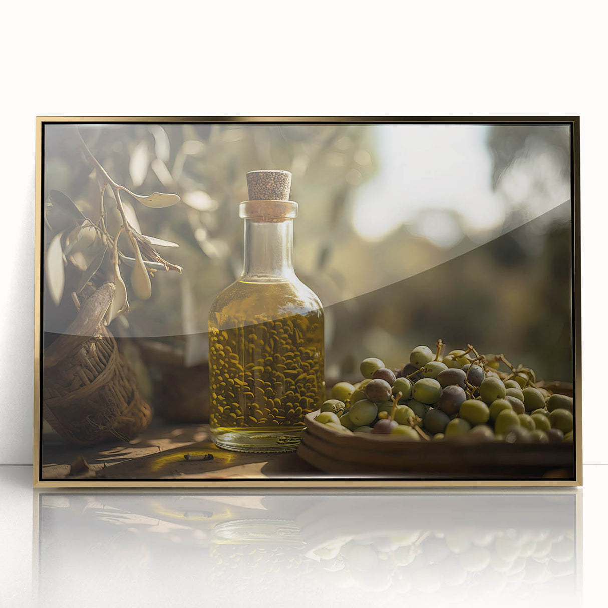 Mediterranean Olive Oil Art – Rustic Kitchen Still Life Print