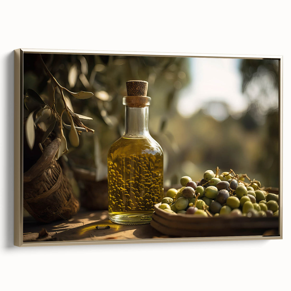 Mediterranean Olive Oil Art – Rustic Kitchen Still Life Print