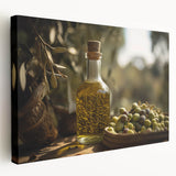 Mediterranean Olive Oil Art – Rustic Kitchen Still Life Print